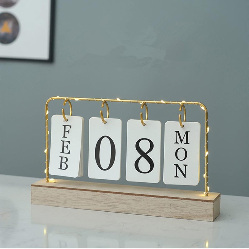 AUSTUFF Flip Wooden Perpetual Calendar Metal Desk Calendar 2023 For Daily Office Home Decor Monthly Weekly Year Planner Standing Kitchen Desk Decor Calendar White color - Image 1