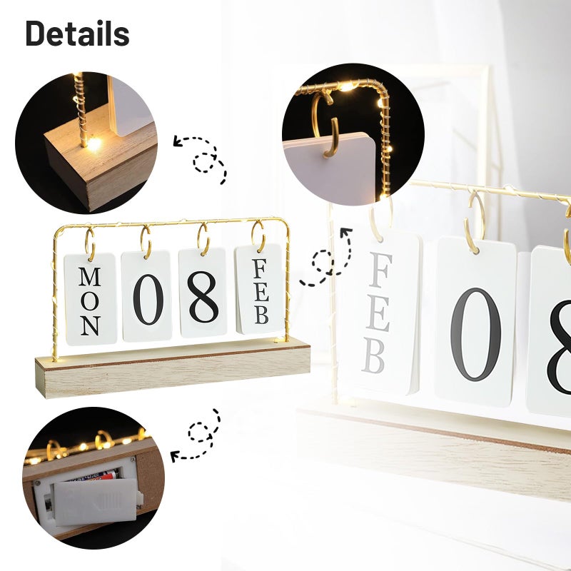 AUSTUFF Flip Wooden Perpetual Calendar Metal Desk Calendar 2023 For Daily Office Home Decor Monthly Weekly Year Planner Standing Kitchen Desk Decor Calendar White color - Image 5