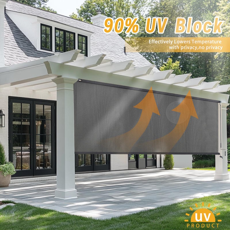 sunoff Outdoor Blinds for Porch, Cordless Patio Outdoor Roller Shades with Shade Cloth for Gazebo Pergola Balcony Backyard, 2 Poles & 1 Fabric, Grey, 48" Wx72 H - Image 3