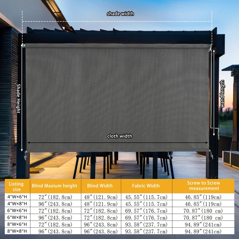 sunoff Outdoor Blinds for Porch, Cordless Patio Outdoor Roller Shades with Shade Cloth for Gazebo Pergola Balcony Backyard, 2 Poles & 1 Fabric, Grey, 48" Wx72 H - Image 2