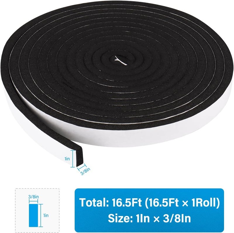 DGSL Foam Insulation Tape, 1In x 3/8In x 16.5Ft Weather Stripping Door Seal Strip for Doors and Windows,Sliding Door,Sound Proof Soundproofing Door Seal,Weatherstrip,Air Conditioning Seal Strip - Image 2