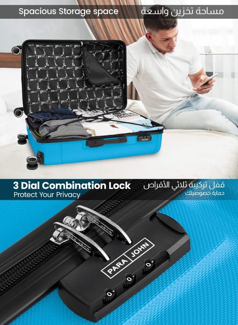 بارا جون طقم حقائب سفر من قطعتين | خفيفة الوزن صغيرة  كجم وكبيرة  كجم  بثمانية عجلات صلبة - أزرق - Image 4