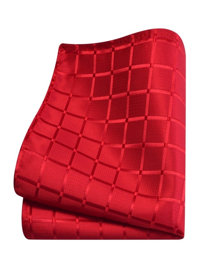 GUSLESON Mens Red Tie Party Wedding Plaid Checkered Solid Silk Necktie Pocket Square Cufflinks and Lapel Pin Brooch Set (6104-16) - Image 4
