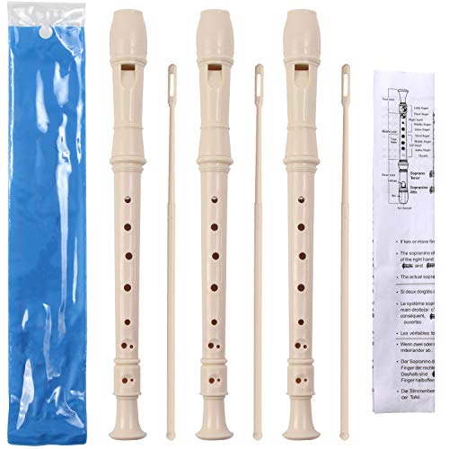 SANNIX 3 Pack 8 Hole Soprano Descant Recorder Instrument for Recorders with Cleaning Rod and Instruction German Style (Ivory White) - Image 1