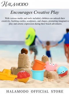 HALAMODO 6PCS Kids Beach Toys Sand Set Bath Toys Includes Bucket Watering Can Molds Sand Toys Travel Outdoor Play for Kids Ages 3-13  - Image 4