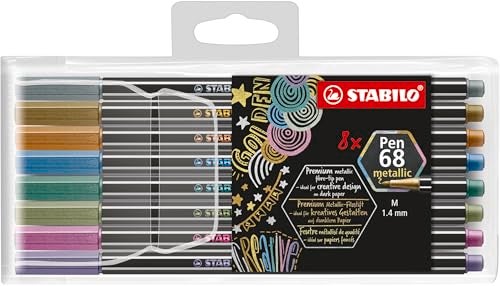 STABILO Pen 68 metallic Premium Metallic FibreTip Pen Pack of 8 Assorted colors - Image 1