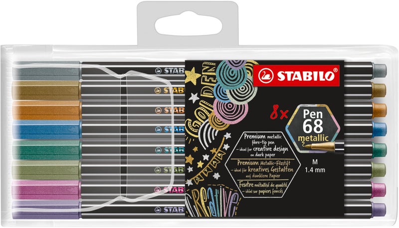 STABILO Pen 68 metallic Premium Metallic FibreTip Pen Pack of 8 Assorted colors - Image 2
