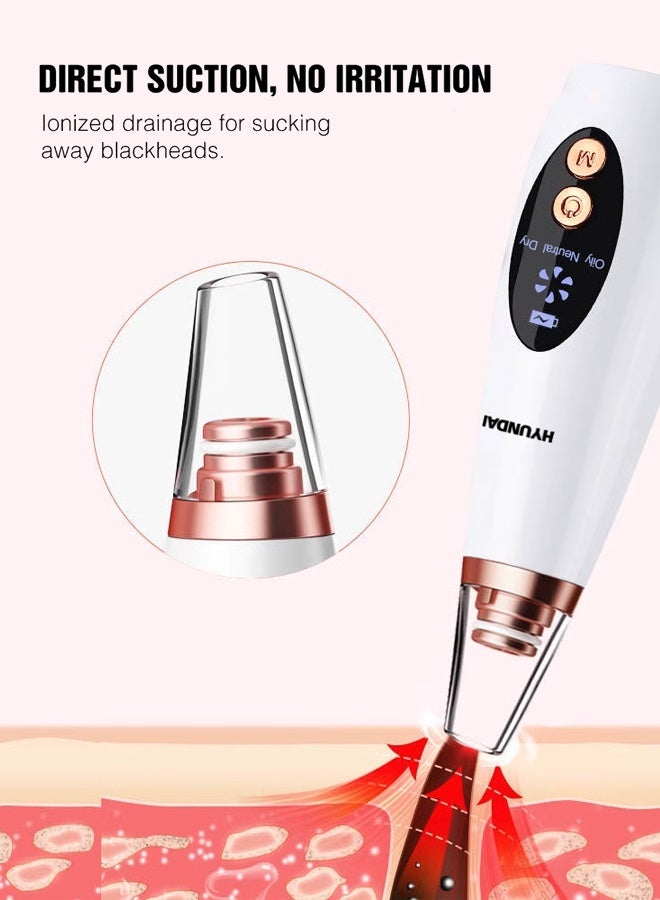 HYUNDAI 6-in-1 Facial Pore Cleaner Vacuum, Professional Blackhead Remover Tool with 65kPa Deep Suction, USB Rechargeable, 40 Min Runtime, for Acne, Oily & Sensitive Skin, Pain-Free Pore Extraction 7 8 - Image 2