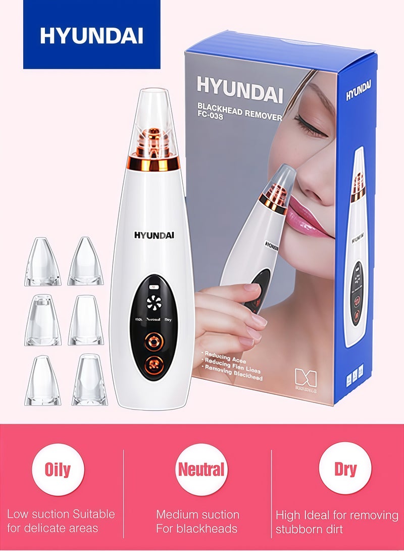 HYUNDAI 6-in-1 Facial Pore Cleaner Vacuum, Professional Blackhead Remover Tool with 65kPa Deep Suction, USB Rechargeable, 40 Min Runtime, for Acne, Oily & Sensitive Skin, Pain-Free Pore Extraction 7 8 - Image 1
