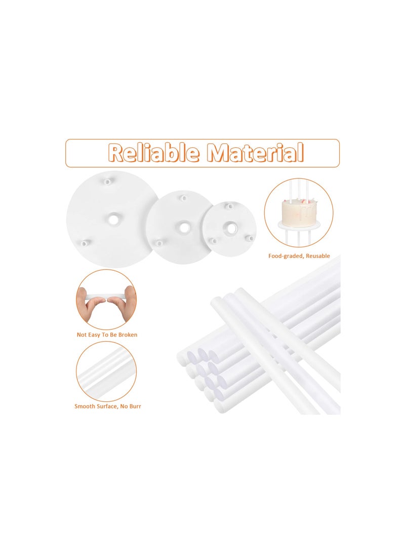 Zikra Cake Stand, Cake Dowel Rods Set  Cake Dowels for Tiered Cakes, Plastic Cake Support Rods, White Cake Stand Sticks with 3PCS Cake Boards - for Tiered Cake Construction and Stacking Supporting - Image 2