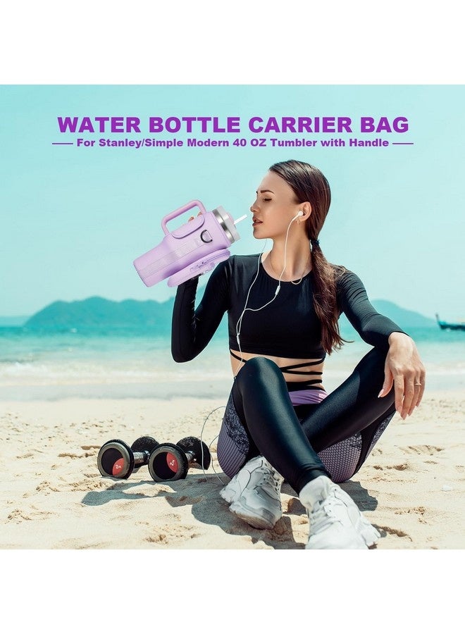 Stanly Water Bottle Carrier Bag with Phone Pocket for Stanley 40oz Tumbler Water Bottle Holder Pouch with Adjustable Shoulder Strap and Carabiner Stanley Cup Accessories for Hiking Travelling Camping (Purple) - Image 2