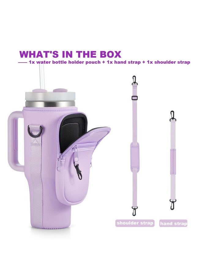 Stanly Water Bottle Carrier Bag with Phone Pocket for Stanley 40oz Tumbler Water Bottle Holder Pouch with Adjustable Shoulder Strap and Carabiner Stanley Cup Accessories for Hiking Travelling Camping (Purple) - Image 5