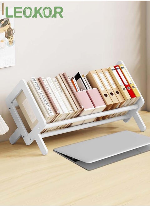 Wood Tilting Bookcase Simple Style Desktop Display Shelf Book Stationery Organizer Magazine Holder Storage Rack Suitable for Home Office Study Living Bedroom, White