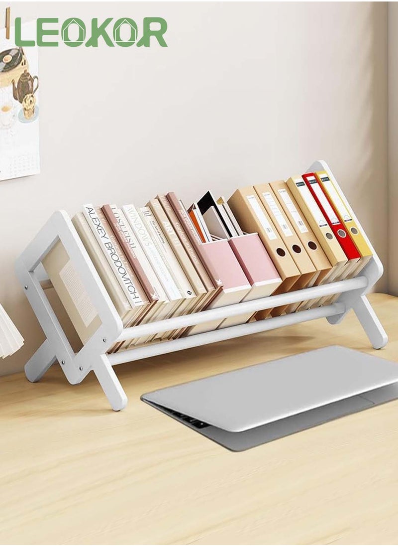LEOKOR - Wood Tilting Bookcase Simple Style Desktop Display Shelf Book Stationery Organizer Magazine Holder Storage Rack Suitable for Home Office Study Living Bedroom, White - Image 1