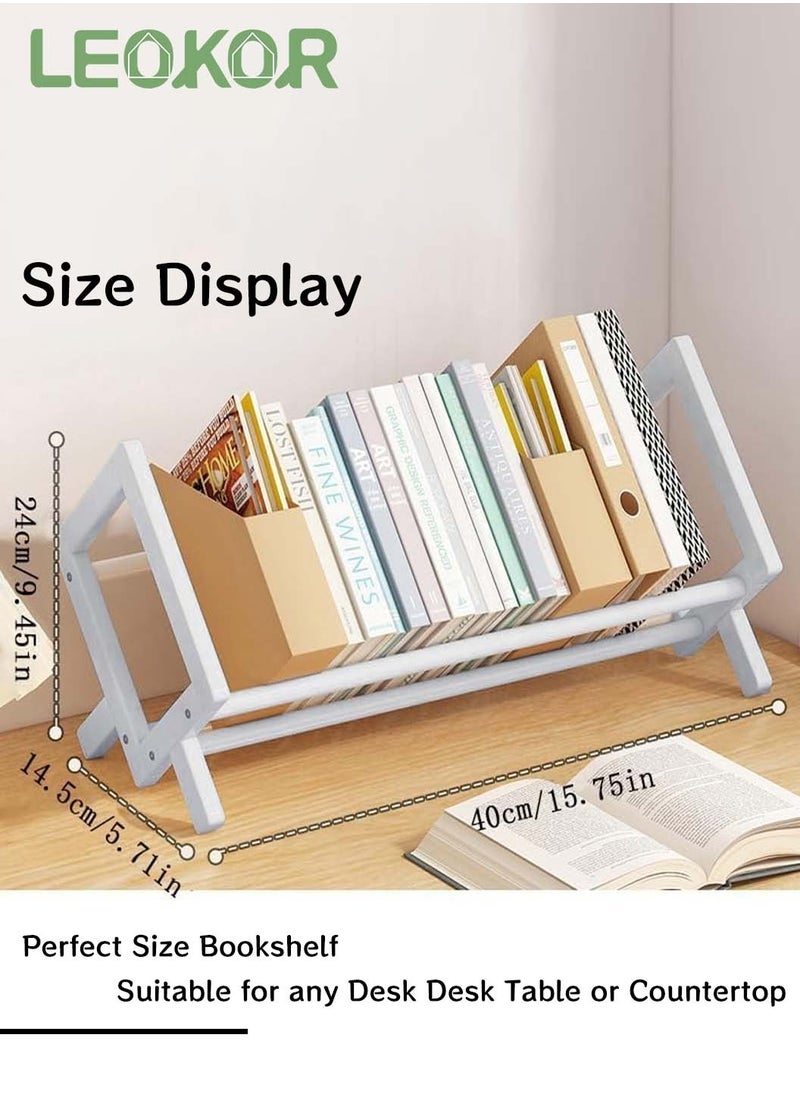 LEOKOR - Wood Tilting Bookcase Simple Style Desktop Display Shelf Book Stationery Organizer Magazine Holder Storage Rack Suitable for Home Office Study Living Bedroom, White - Image 1