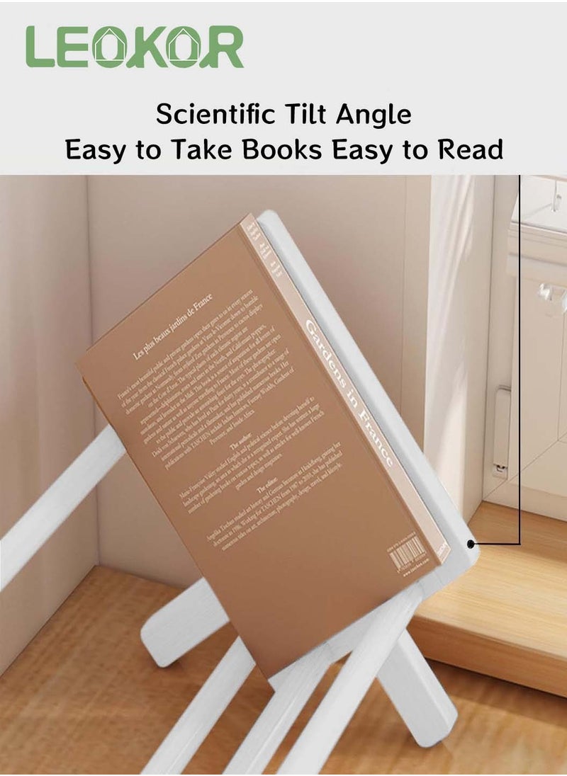 LEOKOR - Wood Tilting Bookcase Simple Style Desktop Display Shelf Book Stationery Organizer Magazine Holder Storage Rack Suitable for Home Office Study Living Bedroom, White - Image 1