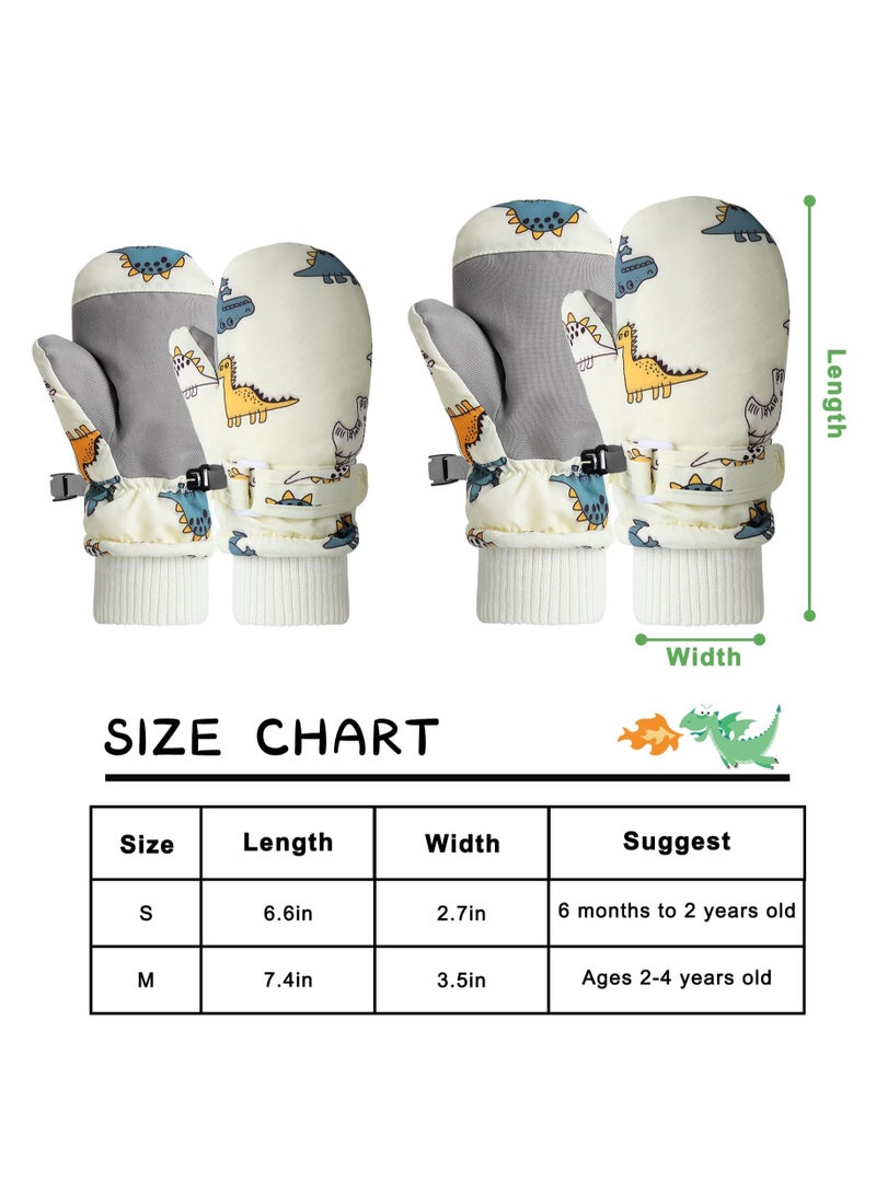 SOLARAE Kids Ski Gloves, Toddle Thermal Snow Waterproof Gloves, Dinosaur Pattern With Plush Lining Winter Ski Mittens for Toddlers Boys Kids Baby Outdoor Skiing Snowboarding, M Size - Image 5