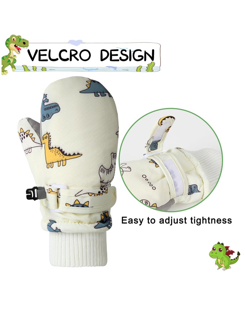 SOLARAE Kids Ski Gloves, Toddle Thermal Snow Waterproof Gloves, Dinosaur Pattern With Plush Lining Winter Ski Mittens for Toddlers Boys Kids Baby Outdoor Skiing Snowboarding, M Size - Image 2