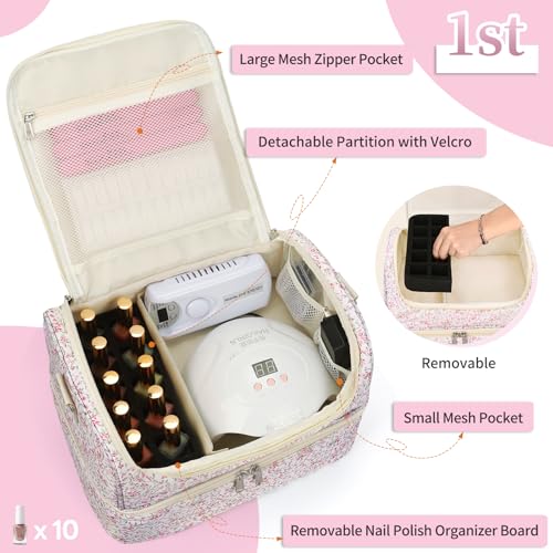 CUBETASTIC Nail Polish Organizer Bag - Nail Organizers and Storage Case Holds 45 Bottles & Nail Lamp, Travel Nail Tech Carrying Bag for Nail Supplies, Manicure Tools, Nail Kit, Nail Tech Gifts for Women - Image 3