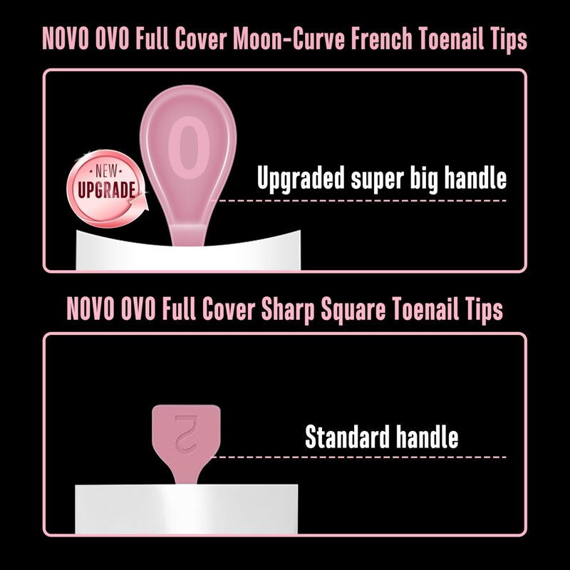 NOVO OVO Halloween Short Toe Nail Tips White French Tip with Moon Curve, BERRY PINK Thick Sharp Square Toenail Extension, Soft Gel False Nail Kit, Need Glue Builder Gel Top Coat x15 Sizes 240 pcs - Image 5