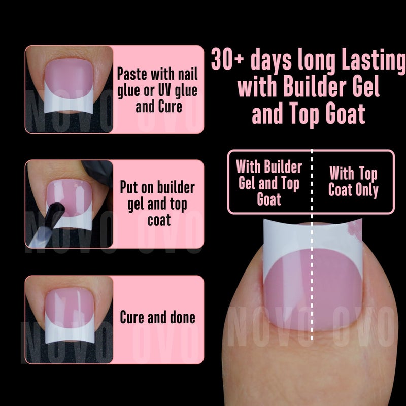 NOVO OVO Halloween Short Toe Nail Tips White French Tip with Moon Curve, BERRY PINK Thick Sharp Square Toenail Extension, Soft Gel False Nail Kit, Need Glue Builder Gel Top Coat x15 Sizes 240 pcs - Image 2