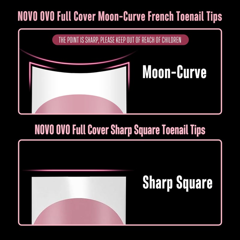 NOVO OVO Halloween Short Toe Nail Tips White French Tip with Moon Curve, BERRY PINK Thick Sharp Square Toenail Extension, Soft Gel False Nail Kit, Need Glue Builder Gel Top Coat x15 Sizes 240 pcs - Image 4