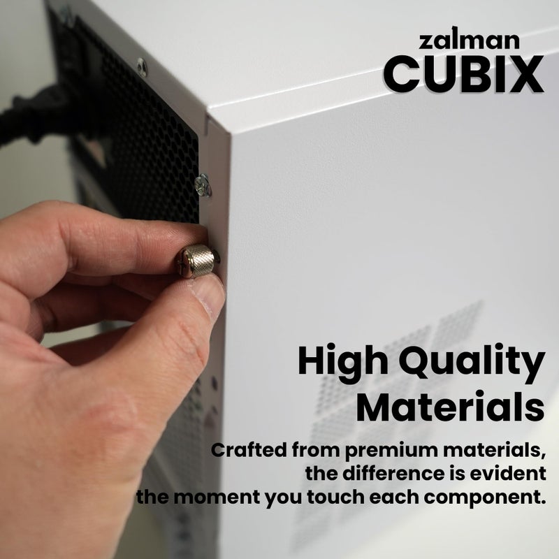 ZALMAN صندوق كمبيوتر صغير مدمج من زالمان CUBIX، هيكل فولاذي ثقيل 0.8T، هيكل صغير Micro-ATX DTX ITX SFF SFX HTPC مع USB 3.0، مروحة مثبتة مسبقًا بحجم 80 مم، يناسب مزود الطاقة ATX، أبيض - Image 4