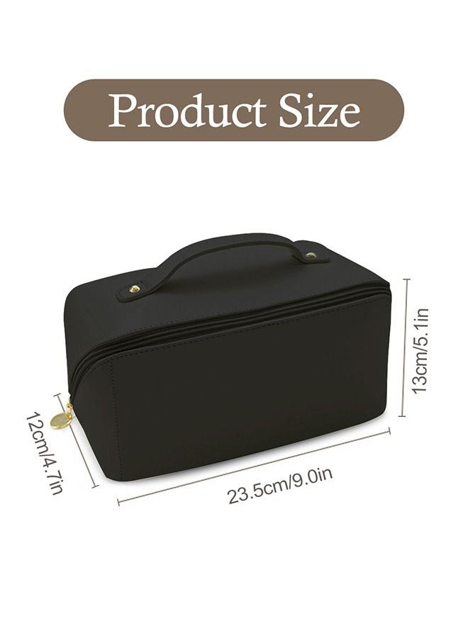HomarKet Large-Capacity Travel Cosmetic Bag Portable Makeup Case Travel Wash Bag Waterproof Leather Makeup Bag Multifunction Toiletries Organizer Storage Bag (Black)  - Image 5