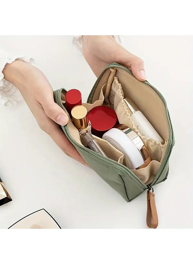 Green Elegant Makeup Brush Organizer Case with Zipper Closure Travel Cosmetic Storage Bag Interior Compartments Structured Handle for Women Vanity On The Go Organization - Image 3