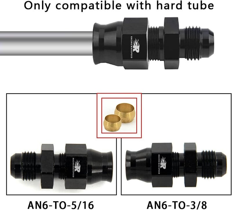 CNRAQR 6AN Male Flare to 5/16" Fuel Hardline Tube Fitting Adapter Connector Aluminum Alloy Black Anodized 2Pcs - Image 2