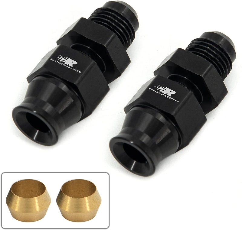 CNRAQR 6AN Male Flare to 5/16" Fuel Hardline Tube Fitting Adapter Connector Aluminum Alloy Black Anodized 2Pcs - Image 1