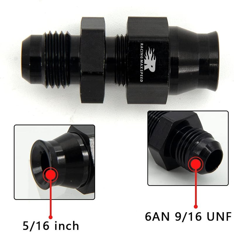 CNRAQR 6AN Male Flare to 5/16" Fuel Hardline Tube Fitting Adapter Connector Aluminum Alloy Black Anodized 2Pcs - Image 4