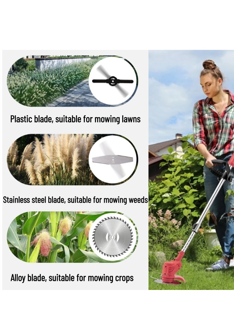GearZone - Electric Grass Wacker Eater Battery Powered 21V Cordless Grass Trimmer Grass Wacker Stringless Brush Cutter, Lightweight grass Trimmer/Lawn Edger/Mini-Mower grasser Tool with 3 Types Blades - Image 1