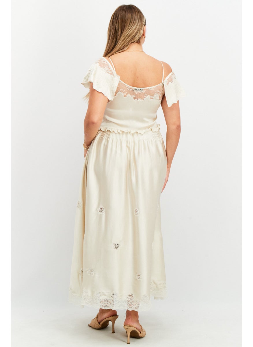 TWINSET - Women Laced Maxi Party Dress, Beige - Image 1