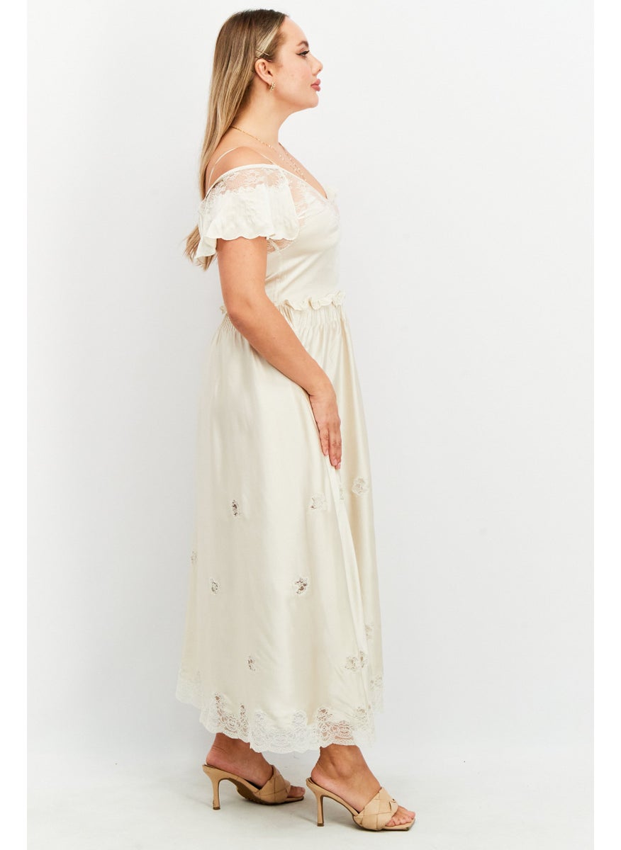 TWINSET - Women Laced Maxi Party Dress, Beige - Image 1