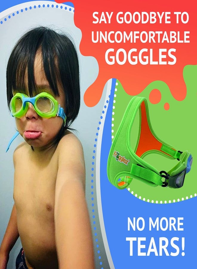 Frogglez Anti-Fog Swimming Goggles for Kids under 10 (Ages 3-10) Recommended by Swim Instructors; Premium Pain-Free Strap - Green - Image 2