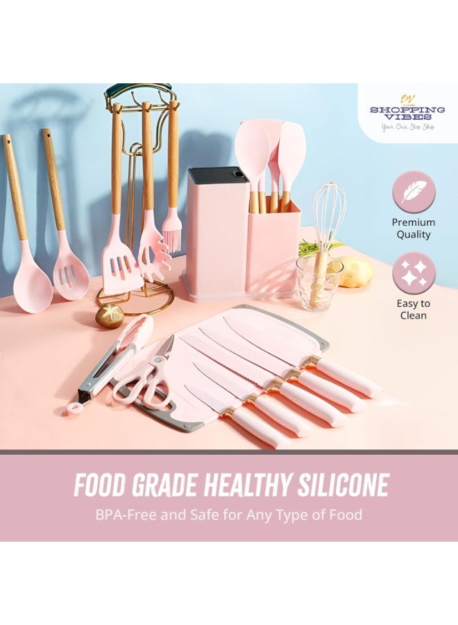 ACLIX 19pcs Kitchen Utensils Set: Professional & Stylish Chef Tools. Ideal Wedding Gift for Home Chefs. BPA-Free, Non-toxic Silicone Kitchenware to Modernize Your Kitchen (Pink) - Image 2