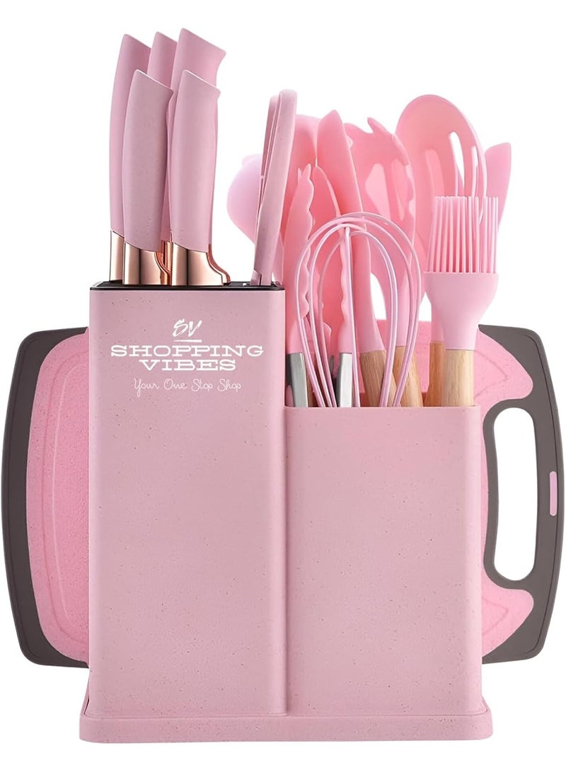 ACLIX 19pcs Kitchen Utensils Set: Professional & Stylish Chef Tools. Ideal Wedding Gift for Home Chefs. BPA-Free, Non-toxic Silicone Kitchenware to Modernize Your Kitchen (Pink) - Image 1