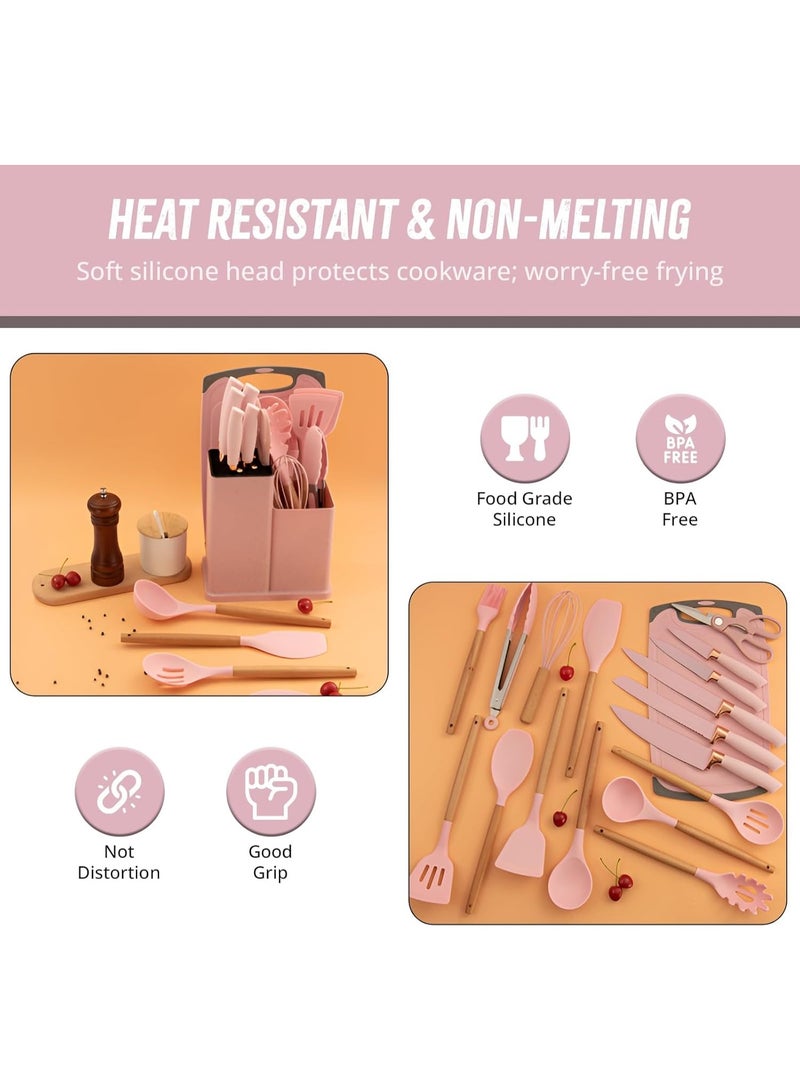 ACLIX 19pcs Kitchen Utensils Set: Professional & Stylish Chef Tools. Ideal Wedding Gift for Home Chefs. BPA-Free, Non-toxic Silicone Kitchenware to Modernize Your Kitchen (Pink) - Image 4