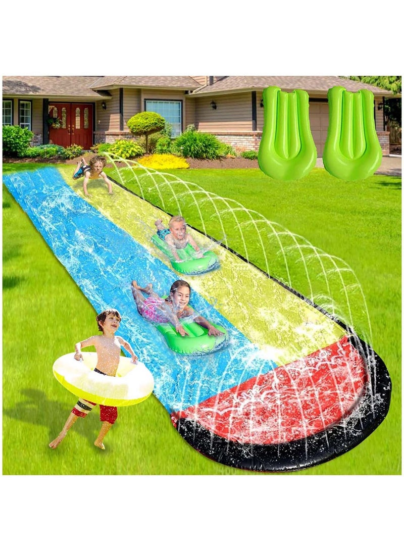 SYOSI Lawn Water Slides for Kids Adults, Lane Slip, Splash & Slide for Backyards, Water Slide Waterslide with 2 Boogie Boards, 15.7FT 2 Sliding Racing Lanes with Sprinklers, Durable PVC Construction  - Image 1