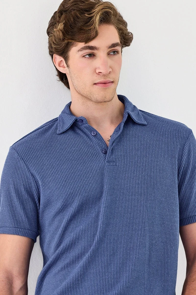 SNITCH Regular Fit Stretch Ribbed Polo T-Shirt