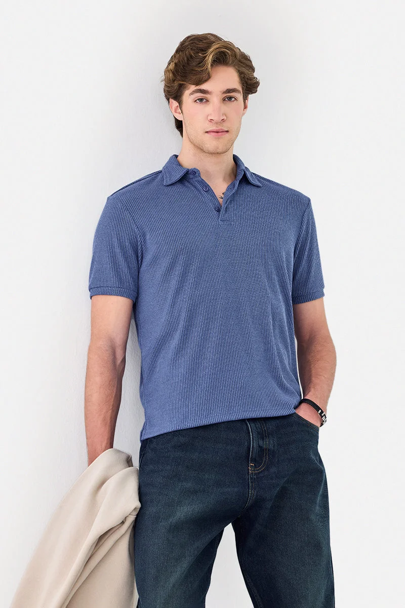SNITCH Regular Fit Stretch Ribbed Polo T-Shirt