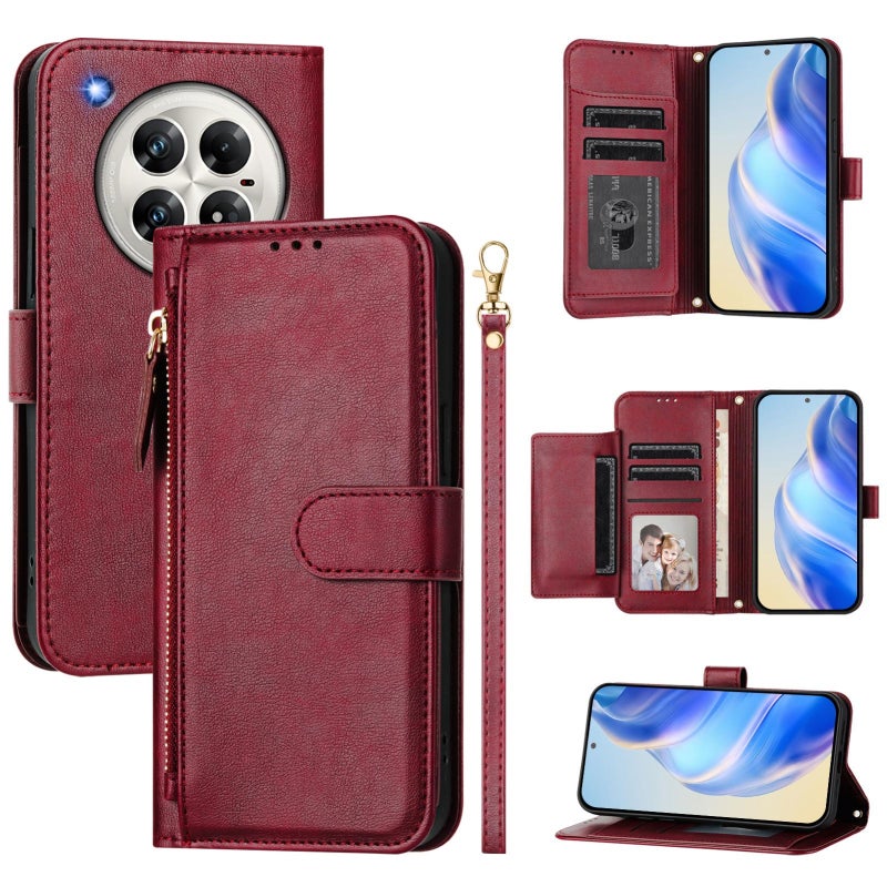 HuHa Protective Cover For Infinix Zero 40 4G / Zero 40 5G Multi-Card Slots Zipper Wallet Leather Phone Case(Dark Red) - Image 1