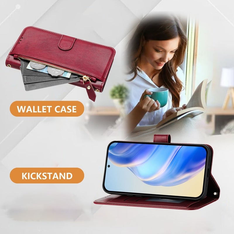 HuHa Protective Cover For Infinix Zero 40 4G / Zero 40 5G Multi-Card Slots Zipper Wallet Leather Phone Case(Dark Red) - Image 3