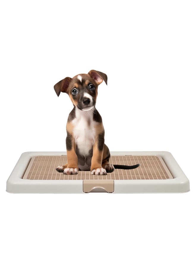 NNC PETS Dog toilet tray with Removable grid and Anti-slip base, Leak-resistant puppy potty training pad holder for Puppies & Small dogs, Suitable for Indoor/Outdoor use, 55 cm (BEIGE) - Image 1