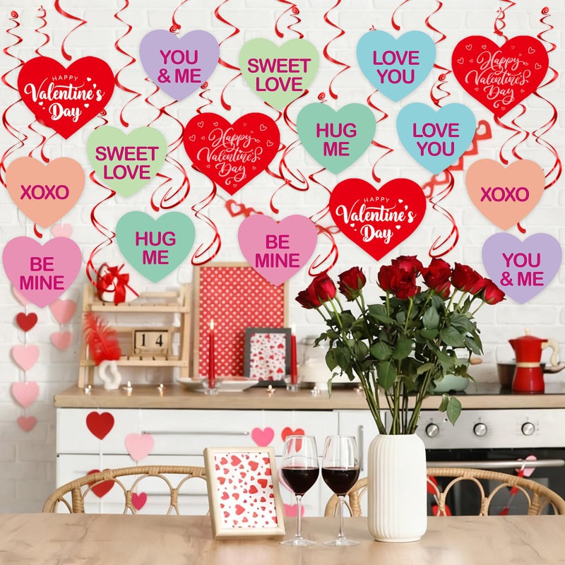 Pedel Valentine's Day Hanging Swirls, 40Pcs Candy Conversation Hearts Hanging Swirl Ceiling Decoration for Happy Valentines Galentines Anniversary Party Supplies - Image 2
