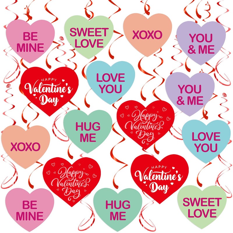 Pedel Valentine's Day Hanging Swirls, 40Pcs Candy Conversation Hearts Hanging Swirl Ceiling Decoration for Happy Valentines Galentines Anniversary Party Supplies - Image 1