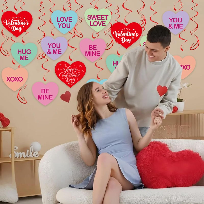 Pedel Valentine's Day Hanging Swirls, 40Pcs Candy Conversation Hearts Hanging Swirl Ceiling Decoration for Happy Valentines Galentines Anniversary Party Supplies - Image 3