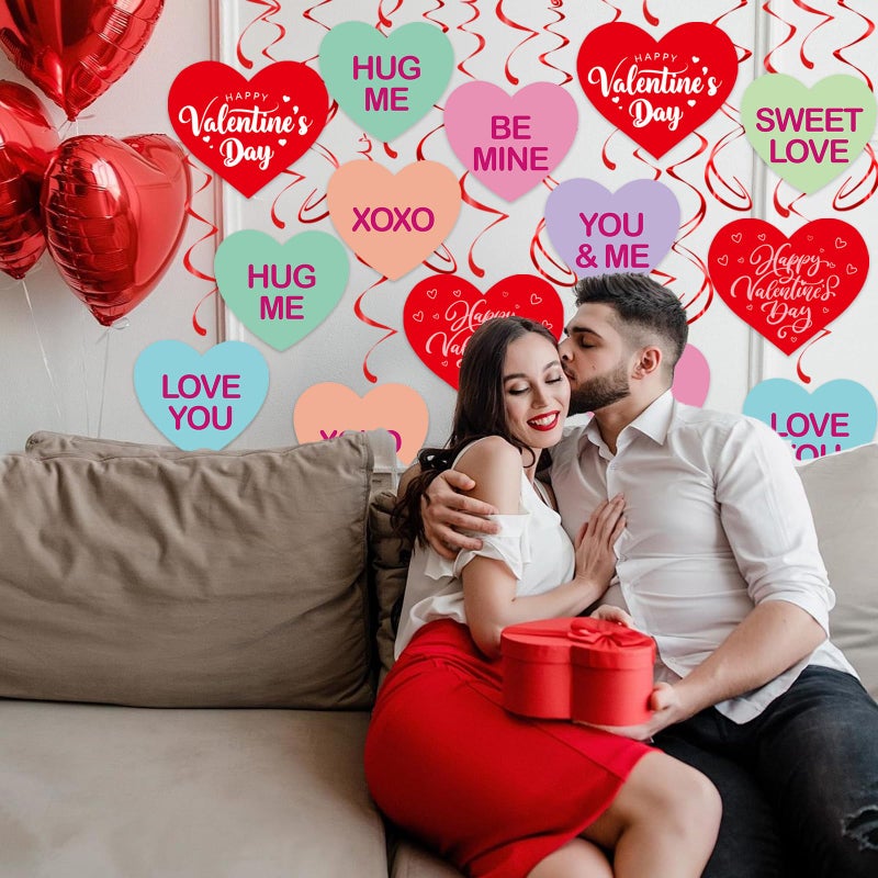 Pedel Valentine's Day Hanging Swirls, 40Pcs Candy Conversation Hearts Hanging Swirl Ceiling Decoration for Happy Valentines Galentines Anniversary Party Supplies - Image 4