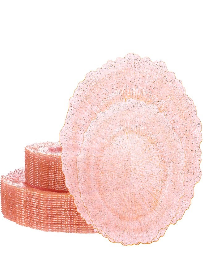 U-QE أطباق وردية 60 قطعة للحفلات - أطباق بلاستيكية وردية قابلة للاستخدام مرة واحدة وقابلة لإعادة الاستخدام - أطباق بلاستيكية ثقيلة شفافة وردية للحفلات تشمل 30 طبق عشاء بلاستيكي 10" و30 طبق حلوى بلاستيكي 7" - Image 1